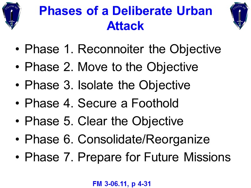 Phases of a Deliberate Urban Attack Phase 1. Reconnoiter the Objective Phase 2. Move